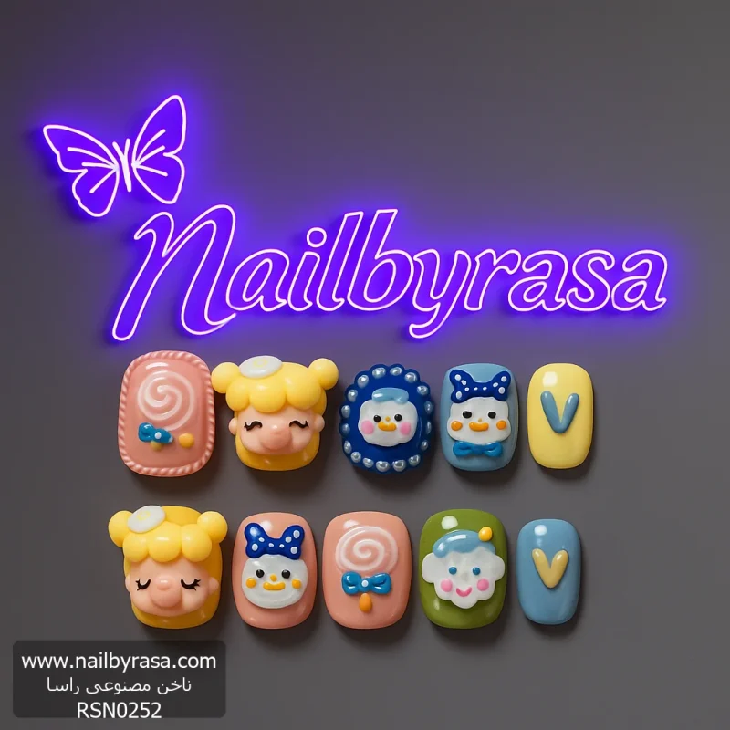 ناخن مصنوعی راسا مدل فانتزی رنگی طرح دختر و آبنبات کد RSR767