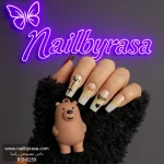 ناخن مصنوعی بلند راسا طرح خرس تدی رنگ شیری قهوه ای