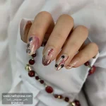 ناخن مصنوعی کوتاه راسا طرح انیمه اژدهای چینی رنگ هلویی زرشکی