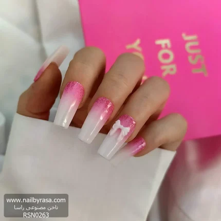 ناخن مصنوعی بلند راسا مدل بیبی بومر رنگ صورتی شاین دیسکو