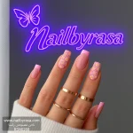 ناخن مصنوعی راسا طرح گل بابونه ریز رنگ صورتی پاستیلی