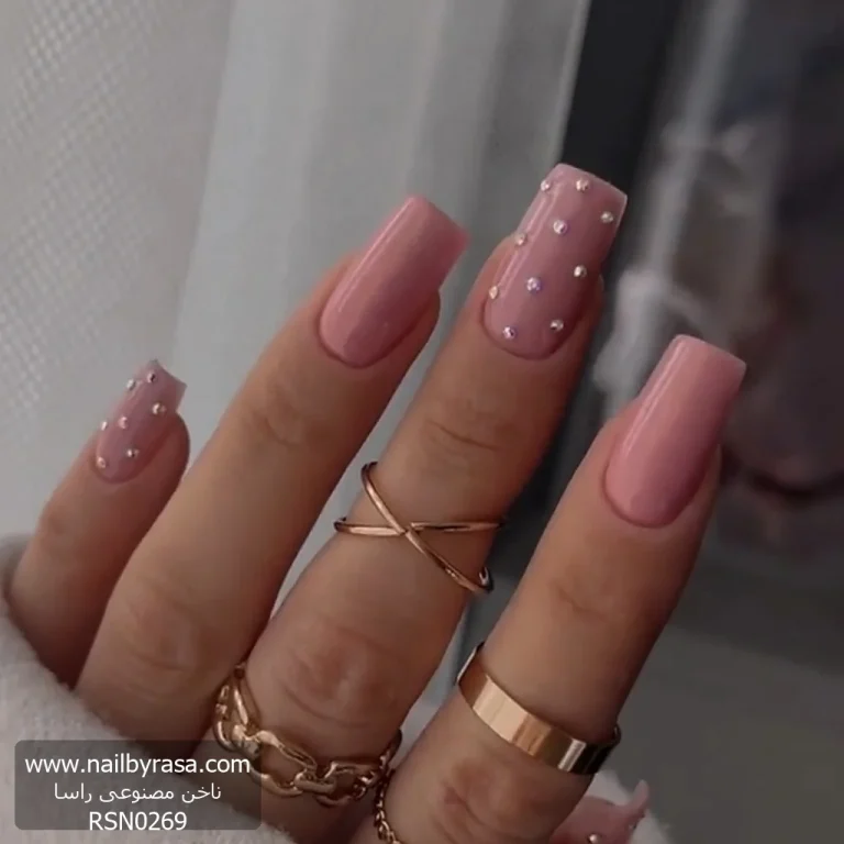 ناخن مصنوعی راسا طرح نگین برجسته رنگ بیس هلویی