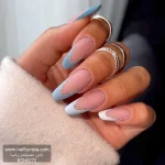 ناخن مصنوعی راسا طرح فرنچ مینیمال براق رنگ طیف آبی