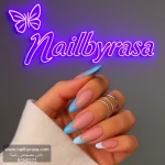 ناخن مصنوعی راسا طرح فرنچ مینیمال براق رنگ طیف آبی