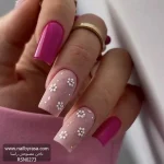 ناخن مصنوعی راسا مدل گل بابونه برجسته رنگ سرخابی هلویی