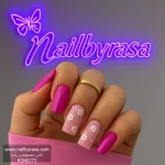 ناخن مصنوعی راسا مدل گل بابونه برجسته رنگ سرخابی هلویی