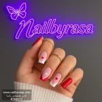 ناخن مصنوعی راسا مدل قلب و فرنچ خطی رنگ سفید و قرمز