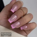 ناخن مصنوعی راسا مدل فرنچ صورتی مینیمال رنگ بیس شاین