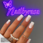 ناخن مصنوعی راسا طرح فرنچ و گل برجسته رنگ شیری سفید مناسب عروس