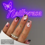 ناخن مصنوعی راسا طرح روح و ستاره دارک رنگ هلویی مشکی