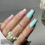 ناخن مصنوعی راسا طرح قلب و فرنچ کج رنگ سبز آبی پاستیلی