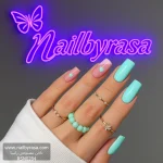 ناخن مصنوعی راسا طرح قلب و فرنچ کج رنگ سبز آبی پاستیلی