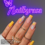 ناخن مصنوعی راسا طرح گل بابونه رنگی رنگ زرد