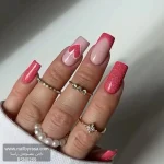 ناخن مصنوعی راسا طرح قلب شاین رنگ صورتی اکلیلی