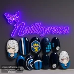 ناخن مصنوعی راسا طرح انیمه رنگ آبی مشکی و سفید RSH04