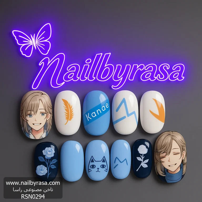 ناخن مصنوعی راسا طرح انیمه دختر رنگ آبی و شیری نارنجی RSH05