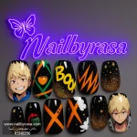 ناخن مصنوعی راسا طرح انیمه رنگ مشکی و اکلیلی RSH07