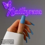 ناخن مصنوعی رنگی ساده راسا رنگ آبی پاستیلی فرم مربع