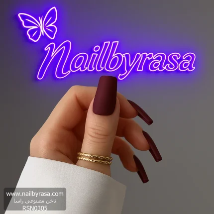 ناخن مصنوعی رنگی ساده راسا رنگ زرشکی فرم مربع
