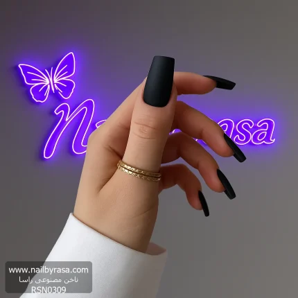 ناخن مصنوعی رنگی ساده راسا رنگ مشکی فرم مربع