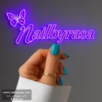 ناخن مصنوعی رنگی ساده راسا رنگ آبی پاستیلی فرم مربع گرد کوتاه