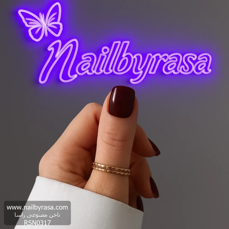 ناخن مصنوعی رنگی ساده راسا رنگ زرشکی فرم مربع گرد کوتاه