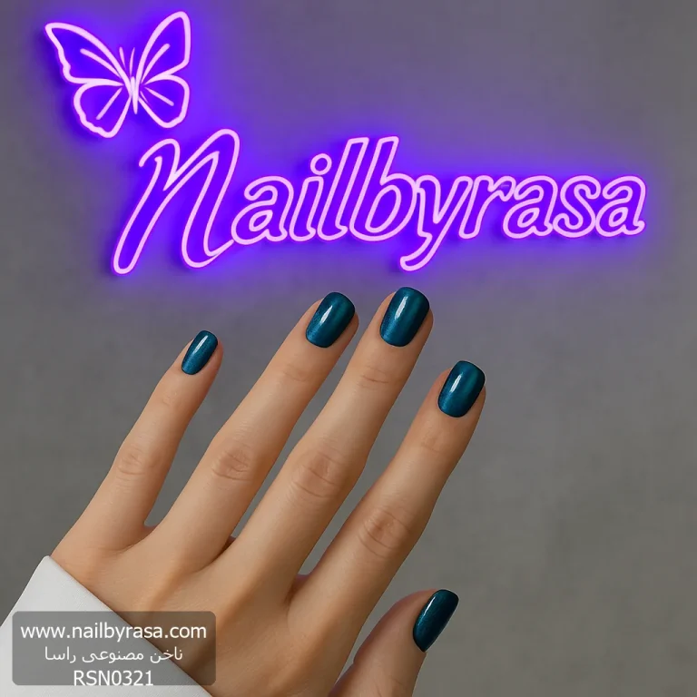 ناخن مصنوعی راسا مدل مشکی کهکشانی فرم مربع گرد کوتاه