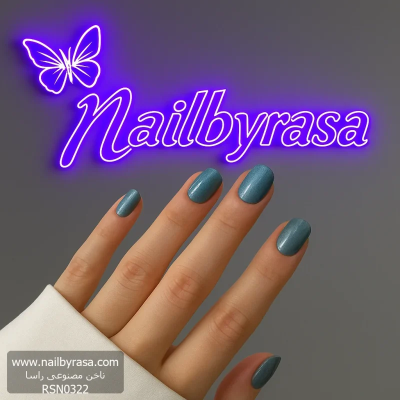 ناخن مصنوعی راسا مدل آبی نقره ای کهکشانی فرم مربع گرد کوتاه کد RSK1020