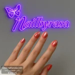 ناخن مصنوعی راسا مدل قرمز نقره ای کهکشانی فرم مربع گرد کوتاه کد RSK1014