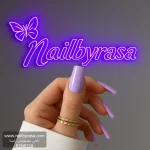 ناخن مصنوعی رنگی ساده راسا رنگ یاسی فرم مربع براق