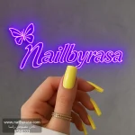 ناخن مصنوعی رنگی ساده راسا رنگ زرد پاستیلی فرم مربع براق