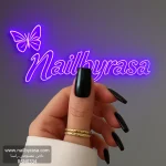 ناخن مصنوعی رنگی ساده راسا رنگ مشکی فرم مربع براق