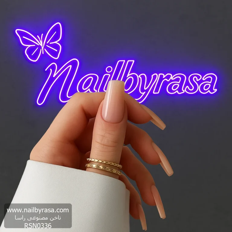 ناخن مصنوعی رنگی ساده راسا رنگ هلویی بیس نود فرم مربع براق