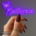 ناخن مصنوعی رنگی ساده راسا رنگ زرشکی فرم بادامی مات