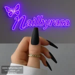 ناخن مصنوعی رنگی ساده راسا رنگ مشکی فرم گلدانی بلند مات