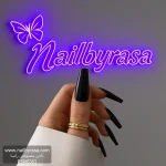 ناخن مصنوعی رنگی ساده راسا رنگ مشکی گلدانی بلند براق