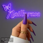 ناخن مصنوعی رنگی ساده راسا رنگ بنفش پررنگ گلدانی بلند براق