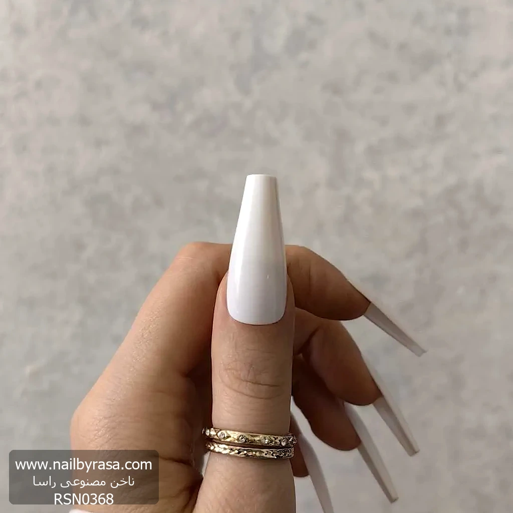 RSN0368 ناخن مصنوعی رنگی ساده راسا رنگ سفید گلدانی بلند براق