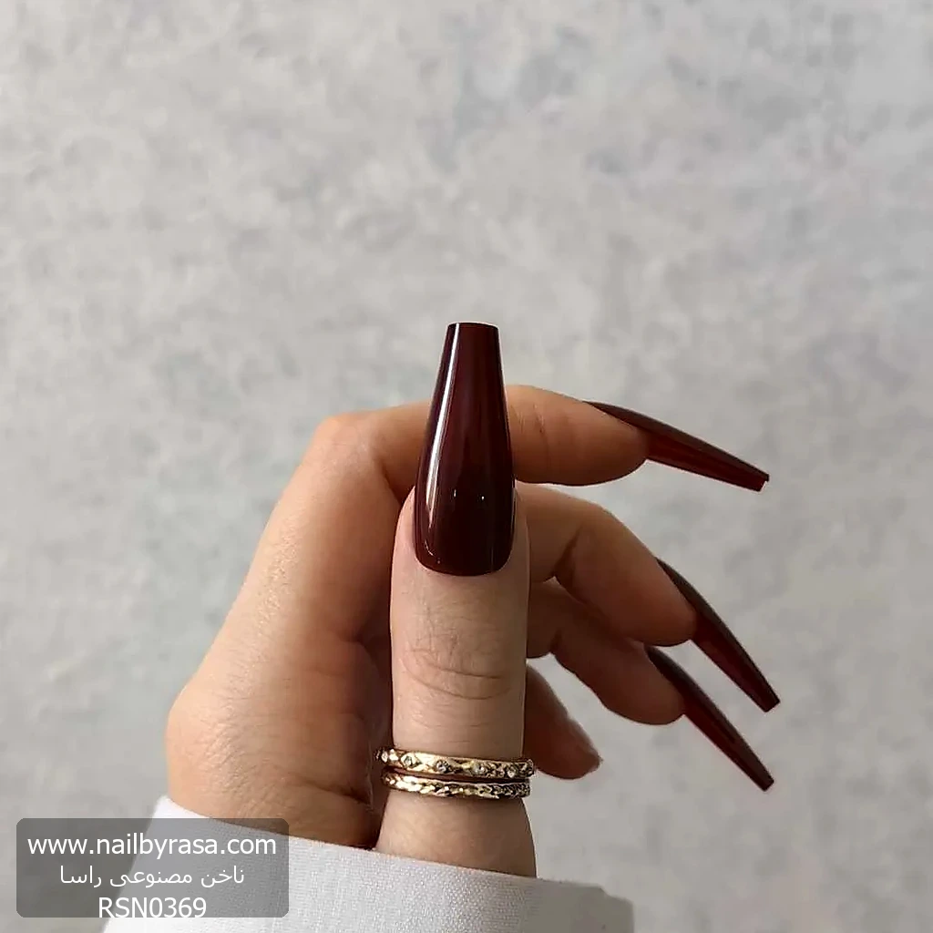 RSN0369 ناخن مصنوعی رنگی ساده راسا رنگ زرشکی گلدانی بلند براق
