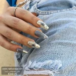 ناخن مصنوعی راسا رنگ آبی طوسی طرح آیس و متالیک RSR1435