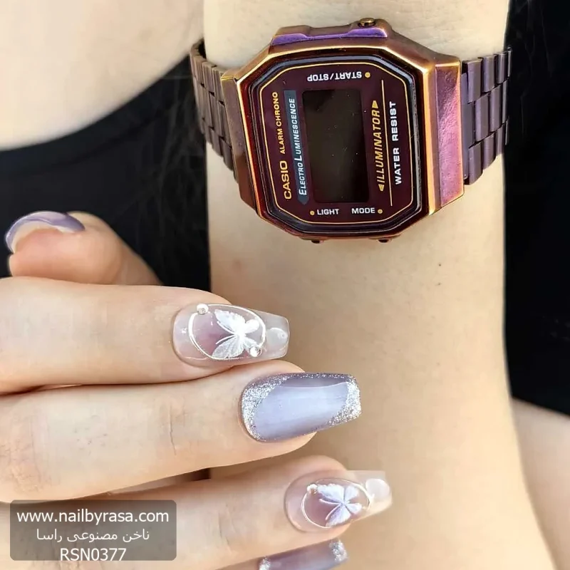 ناخن مصنوعی راسا رنگ یاسی طوسی طرح آیس و پروانه RSR1550