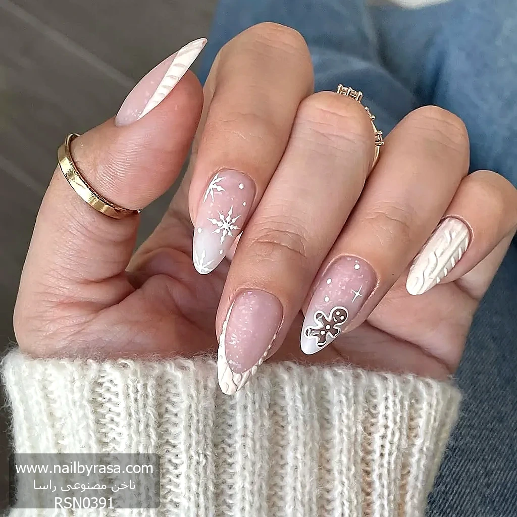 RSN0391 ناخن مصنوعی زمستانی فرنچ سفید بیبی بومر