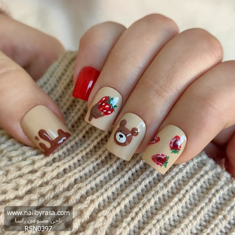 ناخن مصنوعی راسا طرح خرس تدی رنگ قرمز و کرمناخن مصنوعی راسا طرح خرس تدی رنگ قرمز و کرم