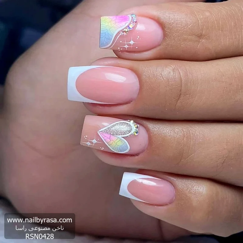 ناخن مصنوعی راسا مناسب عروس طرح قلب و فرنچ