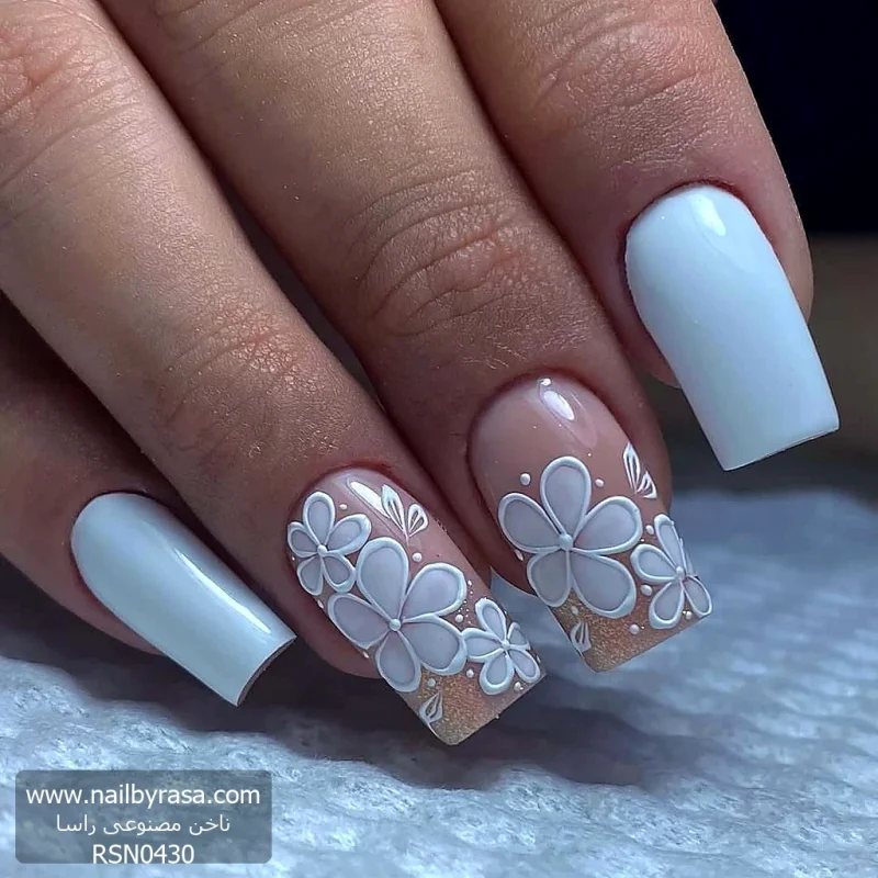 ناخن مصنوعی راسا مناسب عروس طرح گل پنج پر