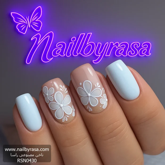 ناخن مصنوعی راسا مناسب عروس طرح گل پنج پر