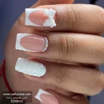 ناخن مصنوعی راسا مناسب عروس طرح فرنچ و پاپیون نگین دار