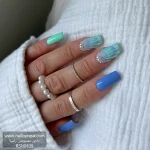ناخن مصنوعي راسا طرح صدف رنگ آبی و سبز آبی