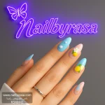 ناخن مصنوعي راسا طرح لیمو رنگ زرد و آبی