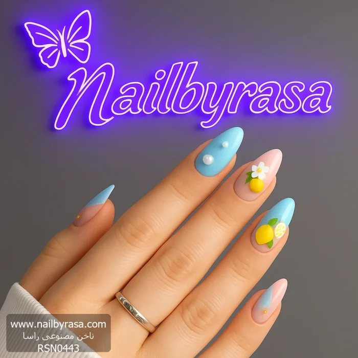 ناخن مصنوعي راسا طرح لیمو رنگ زرد و آبی